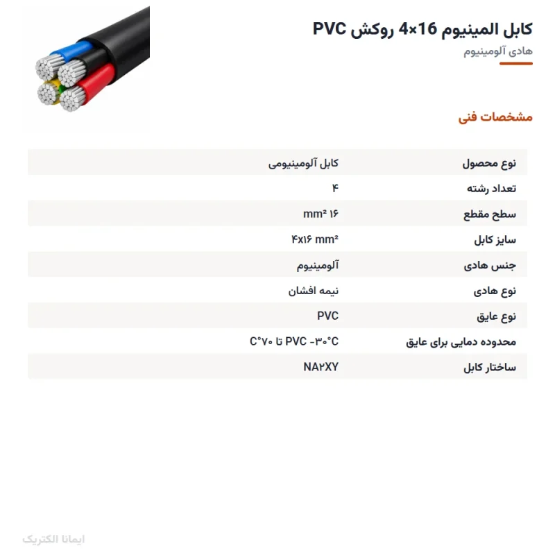 کابل المینیوم 16×4 روکش PVC (دفنی) — مشخصات فنی