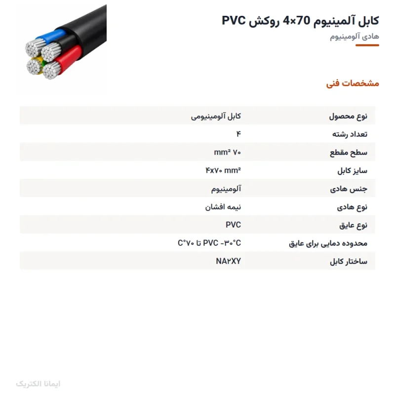 کابل آلمینیوم 70×4 روکش PVC (دفنی) — مشخصات فنی