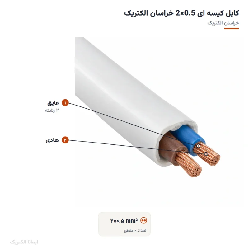 کابل کیسه ای 0.5×2 خراسان الکتریک — ساختار و لایه‌های کابل