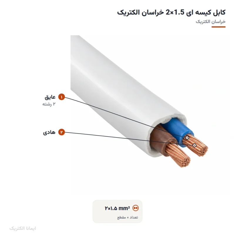 کابل کیسه ای 1.5×2 خراسان الکتریک — ساختار و لایههای کابل