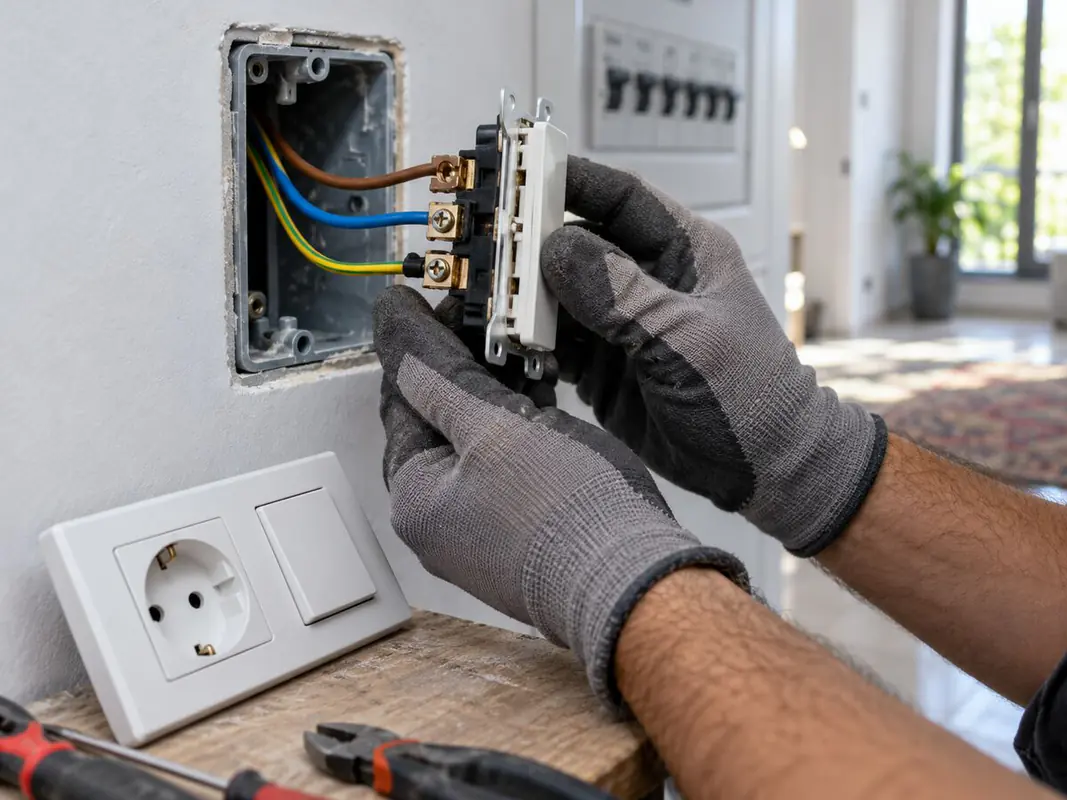 نصب حرفهای پریز ساختمان با ترمینال پیچی محکم و کنتاکتهای فلزی باکیفیت