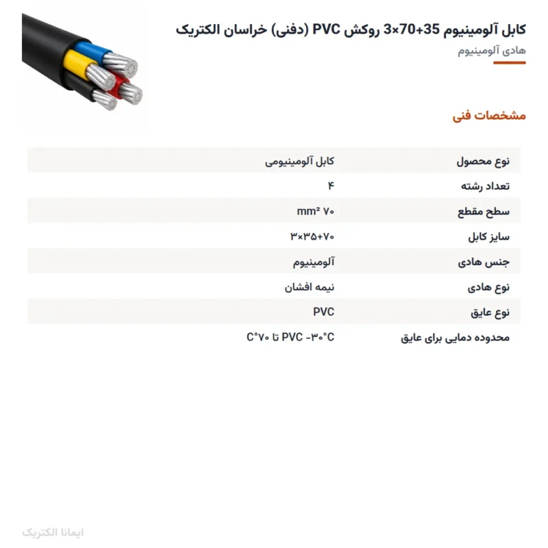 کابل آلومینیوم 35+70×3 روکش PVC (دفنی) خراسان الکتریک