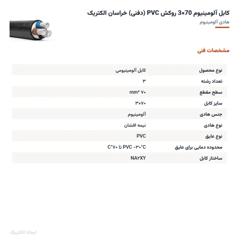 کابل آلومینیوم 70×3 روکش PVC (دفنی) خراسان الکتریک