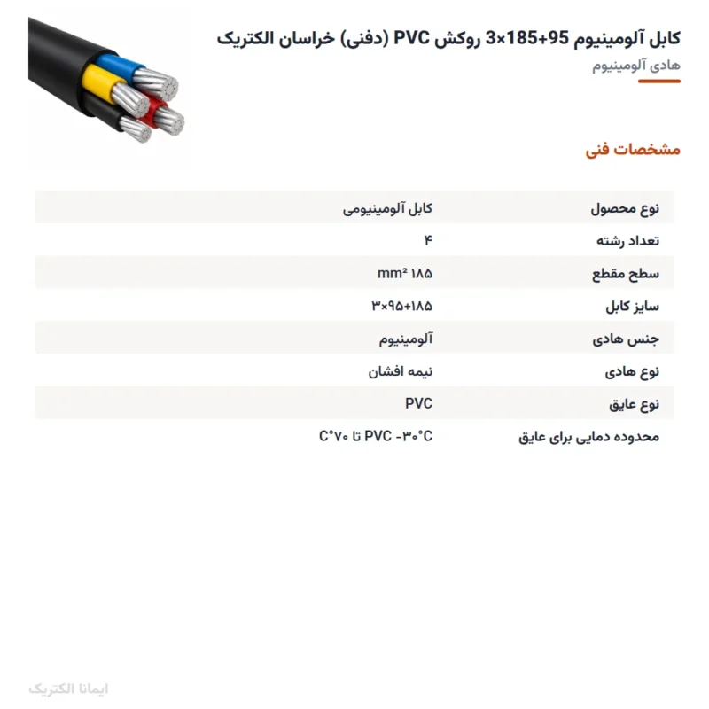 کابل آلومینیوم 95+185×3 روکش PVC (دفنی) خراسان الکتریک